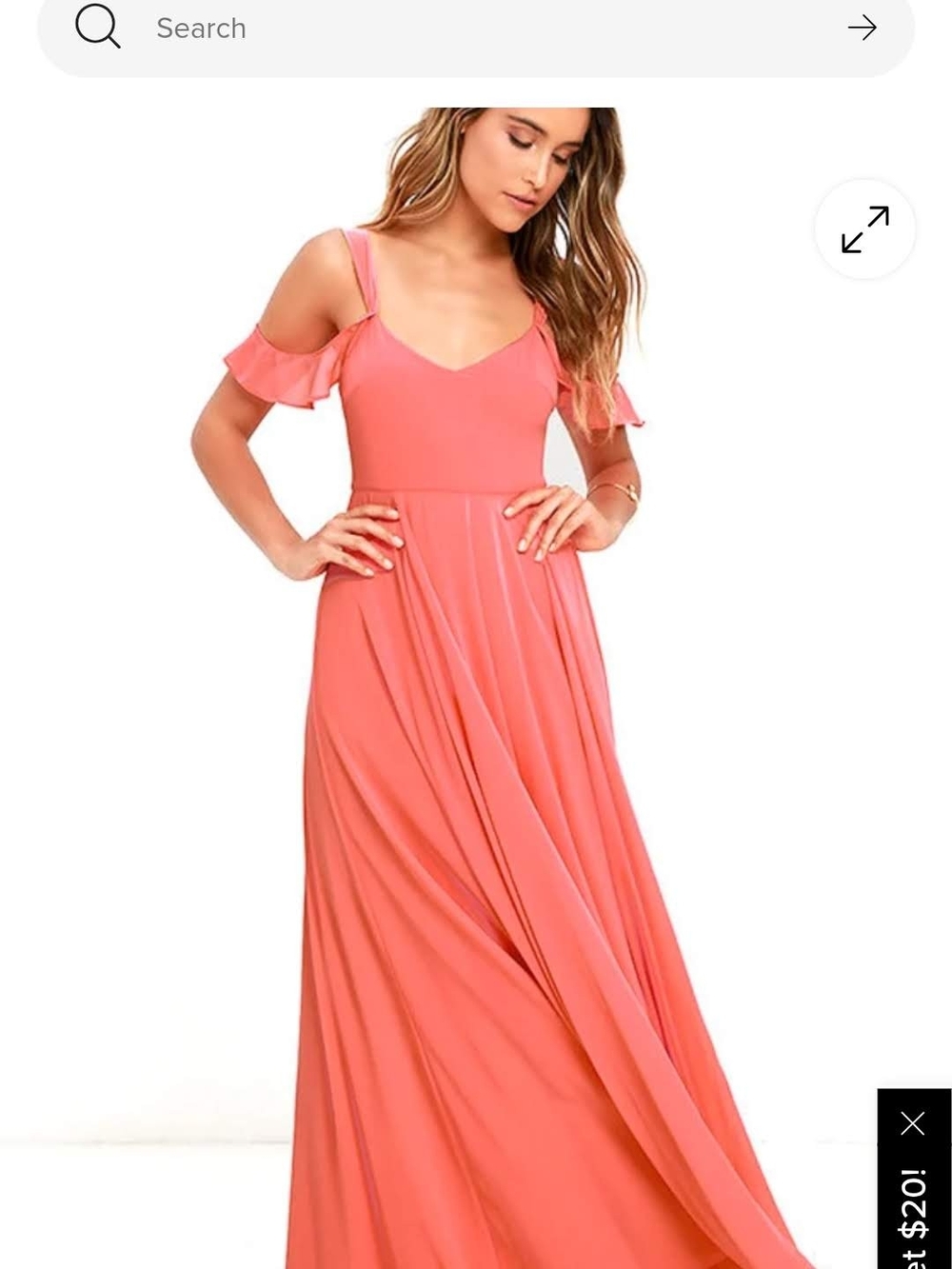 Lulu's Coral Cold-Shoulder Maxi Dress